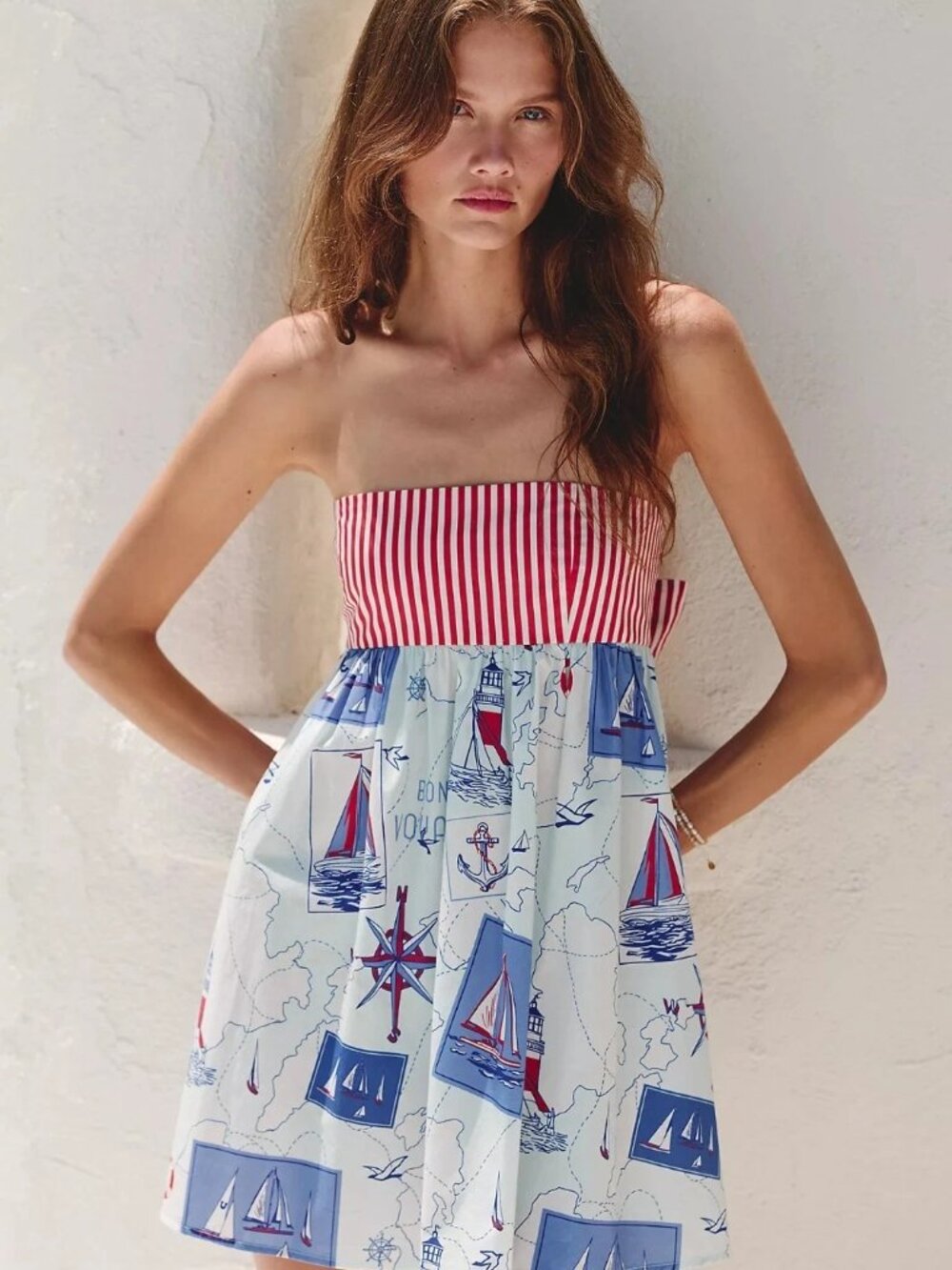 Anthropologie Celandine Cotton Printed Strapless Mini Dress Blue Sea 1XPS 290232